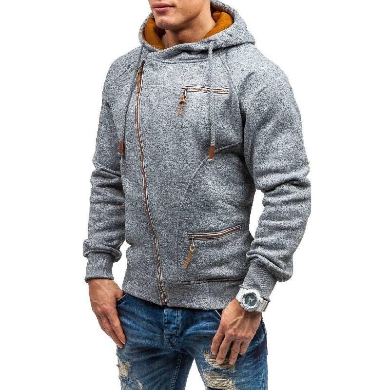 Stylish Men's Casual Solid Color Long Sleeve Zipper Hoodie Sweatshirt For Fall