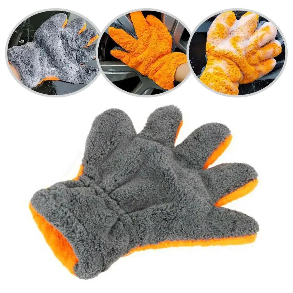 1/2PCS Coral Fleece Car Cleaning Gloves cratch-Free Wash Mitts Five-Finger Design for Car Glass Wheels Cleaning