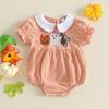 Citgeett Summer Halloween Infant Baby Girls Striped Bodysuit Embroidery Short Sleeve Jumpsuit Clothes