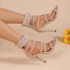 2024 Luxury Rhinestone Sandal Boots Women's High Heels Hollow Pearl Gladiator Sandals Women's Stiletto Party Shoes
