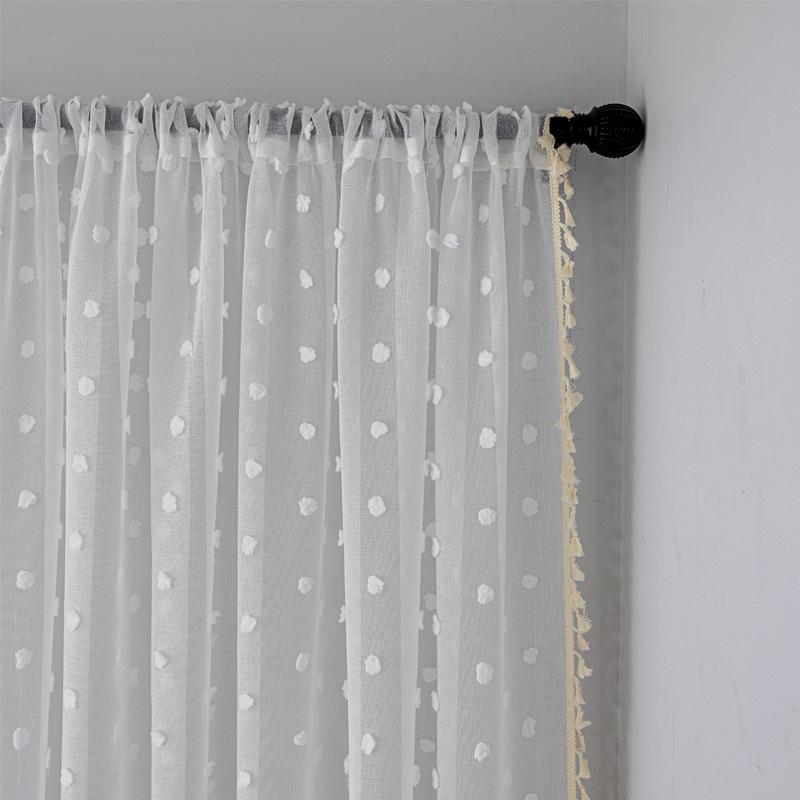White Cloud Fluffy Sheer Curtain, Rod Pocket Top, Easy To Hang, Cute Fluffy Embroidery, Three-dimensional Effect, Modern Home Door Window Decoration