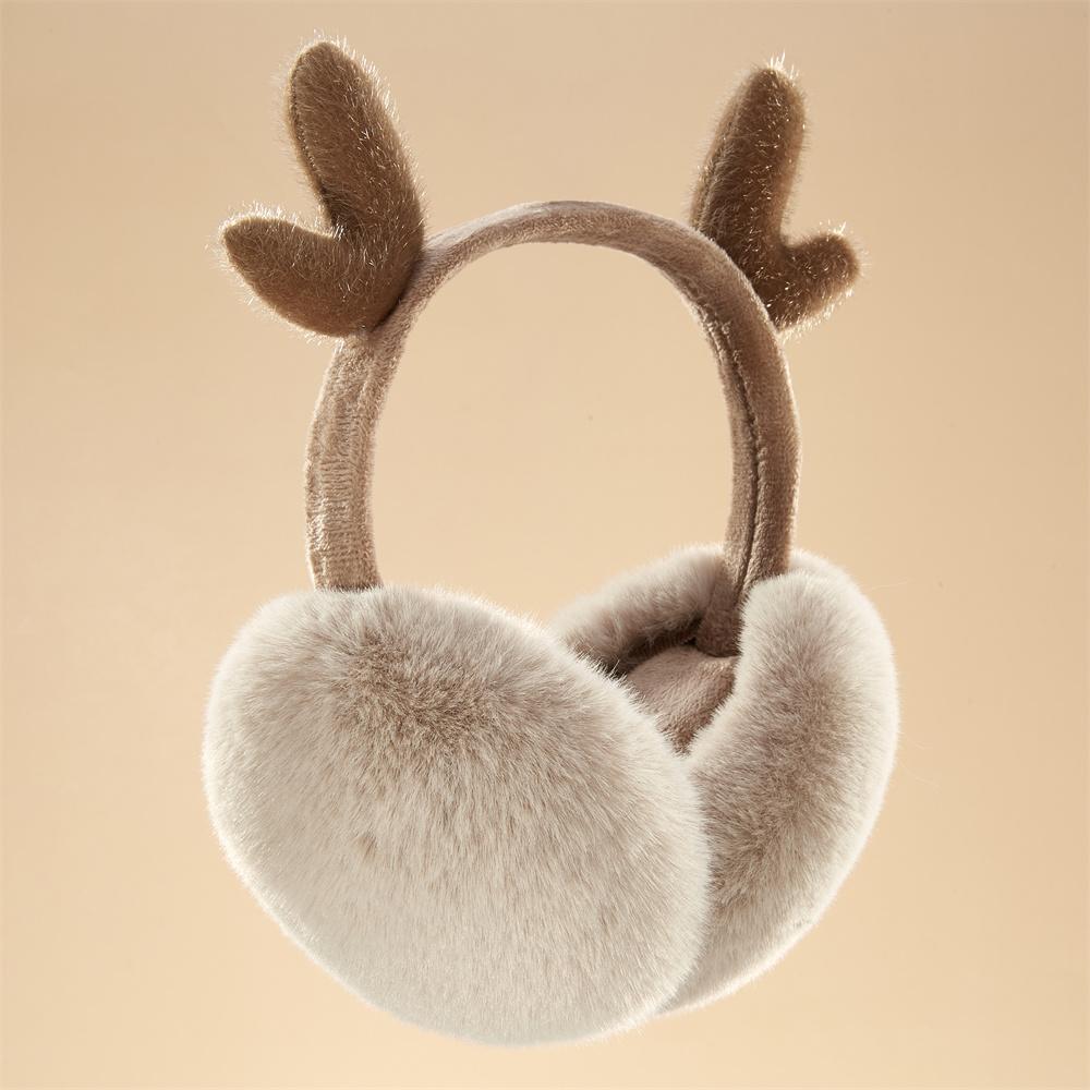 Winterliche Ohrenschützer aus Elchgeweih, braun, zusammenklappbar, mit künstlichem Kaninchenfell, Ohrenwärmer, Weihnachtsgeschenk, beliebt bei Erwachsenen und Kindern