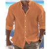 Men's Linen Button-Down Shirt Summer Beach Shirt Long-Sleeved Plain Stand Collar Spring/Summer Casual Everyday Wear