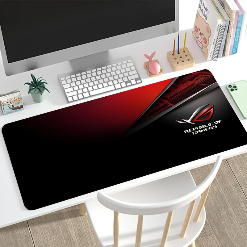 1pc Large Gaming Mouse Pad with Red Black ROG Design Non-Slip Durable Rubber Keyboard Mat for PC Office Decor XXL Desk Accessory