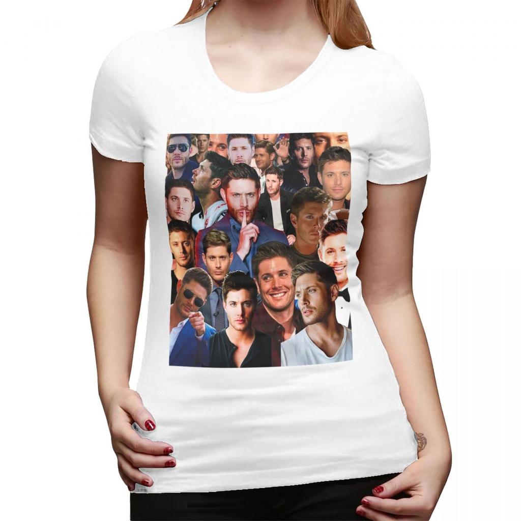 Jensen Ackles Photo Collage TShirt for Women Round Neck Streetwear T Shirts Womens Tees Short Summer Clothes Tops