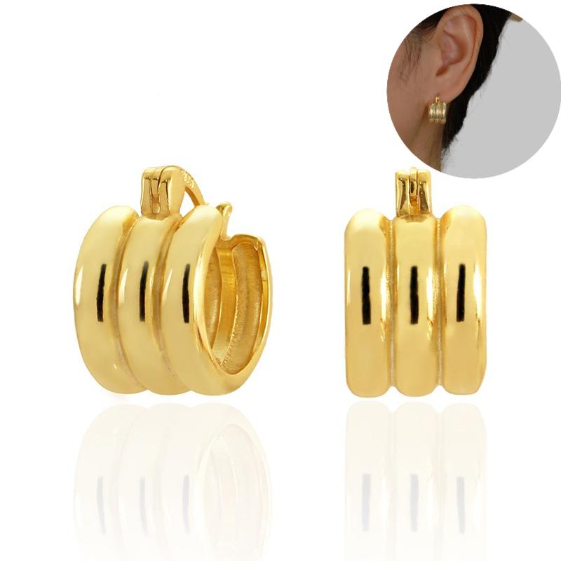 Perforation 925 Silver Ear Needle Minimalist Hoop Earrings Metallic Gold Earrings For Women CZ Fashion Jewelry