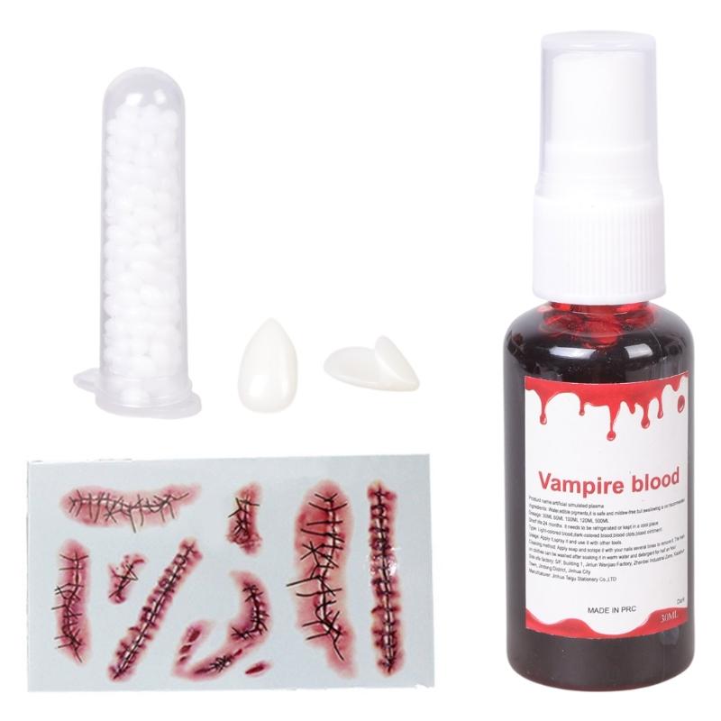 Realistic Vampires False Teeth Set With Blood Effect And Safe Dental Cosplay For Halloween Costume Accessories