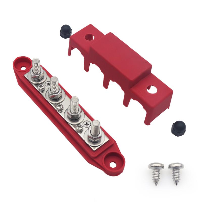 

4-постовий блок розподілу живлення Клемна гвинтова шина M8 M10 Сильнострумна проводка Шпилька Роз’ємний блок акумулятора для автомобіля RV M10 Red