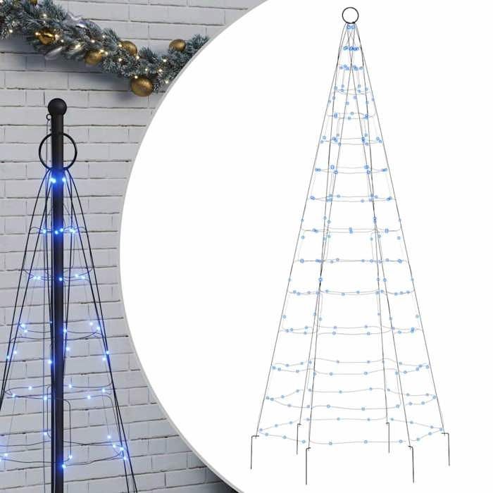 VidaXL Sapin de Noël à LED sur mât de drapeau 200 LED bleu 180 cm, décoration de Noël, lumière LED, lumière de Noël 358111
