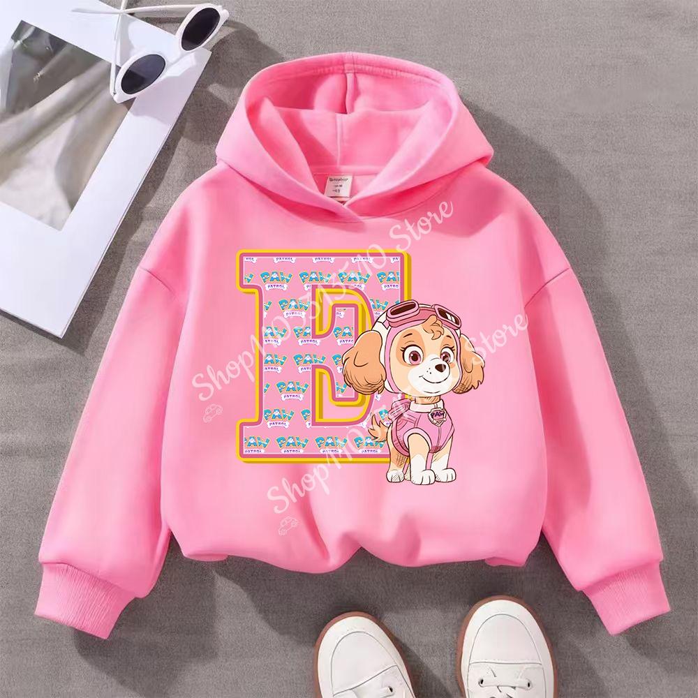 PAW Patrol Child Pink Long- Sleeve Hoodie Girls Skye Polyester Tops Cartoon 26 Letter Printed Pullover Children Birthday Gifts
