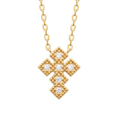 [R5805] - White Gold 'Cross' Gold Plated Necklace - 45 Cm 13x10 Mm