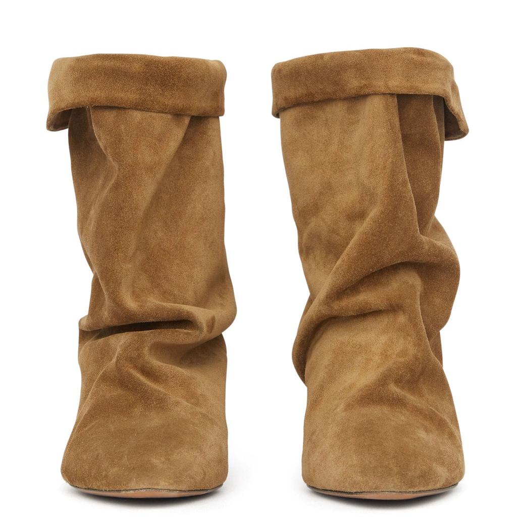 Μοναδικές κοντές σουέτ γυναικείες γουέστερν μπότες καουμπόικες με κωνικό τακούνι, φθινοπωρινές και χειμερινές, νέες μπότες με πιέτες και σούρες, μποτάκια Μάρτιν