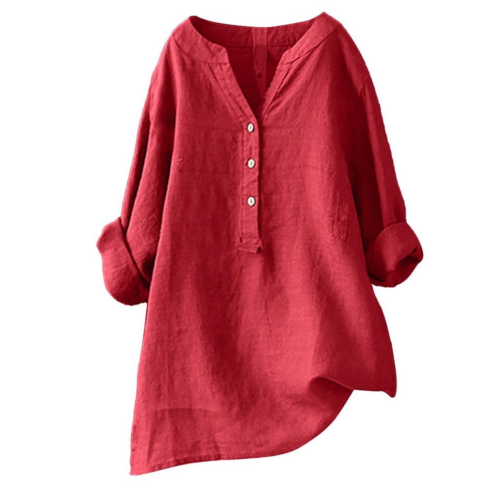 Women's V Neck Long Sleeve Linen Shirt Loose Fit Casual Commuter Blouse for All Occasions