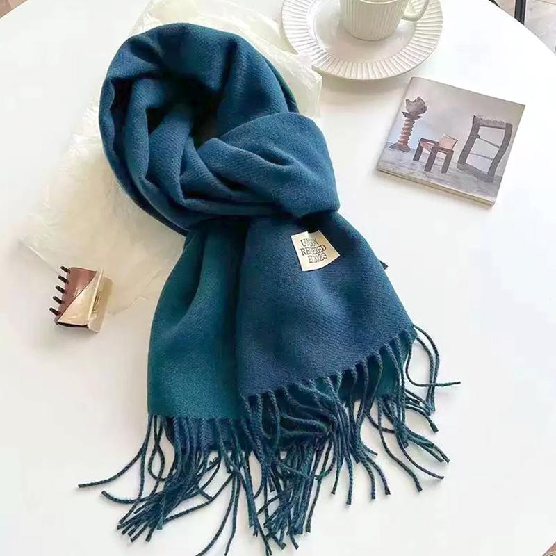

1PC Polyester Fiber Ladies Scarf Soft 200x68CM Warm Shawls Large Wraps Thick Solid Color темно-синий