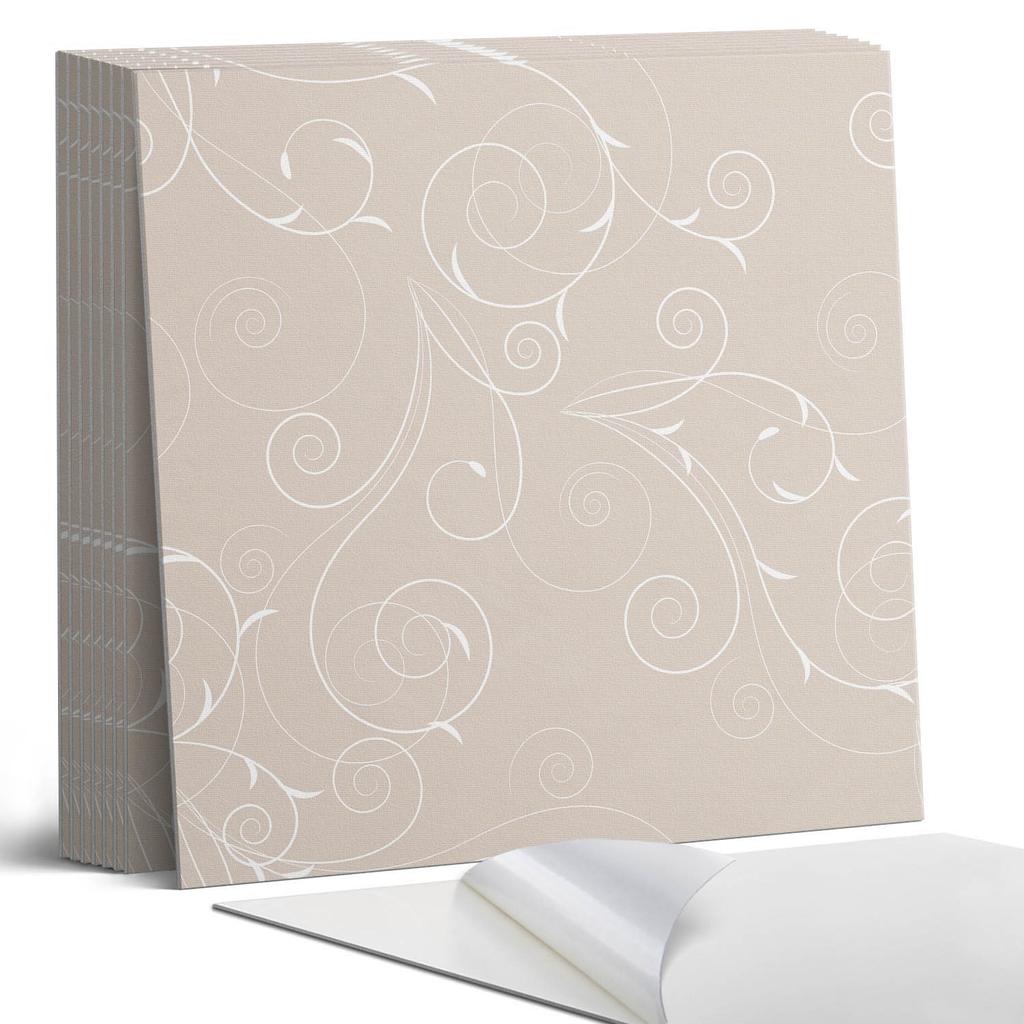 Komplet Kafelków Winylowych Z Wzorem Do Salonu Samoprzylepne Delikatne Spirale I Liście 9X30X30 Cm