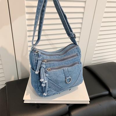 Damentasche Vintage Denim Tasche Reise Umhängetasche Mehrschichtige Schultertasche Achseltasche