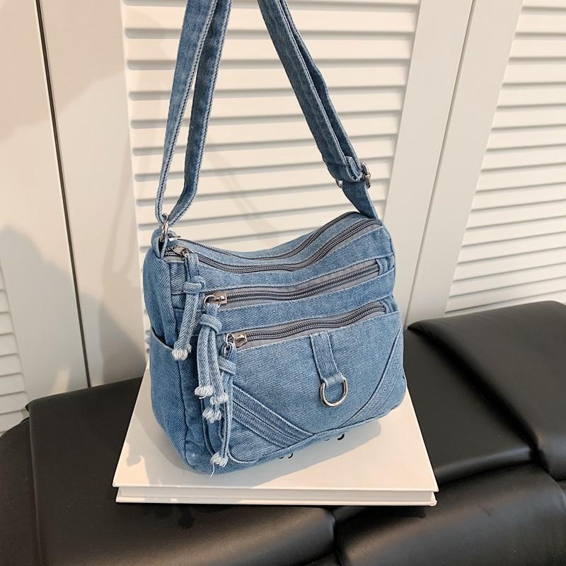 Women's Bag Vintage Denim Bag Travel Crossbody Bag Multi-Layer Shoulder Bag Underarm Bag