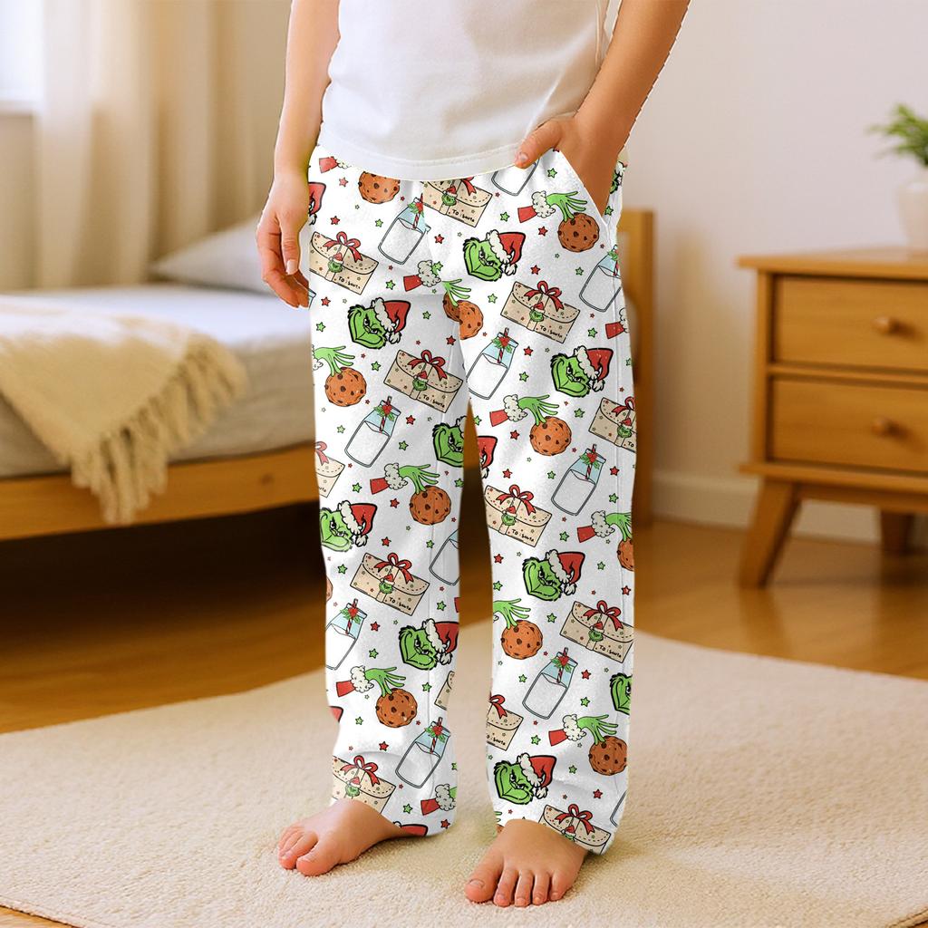 Children's Versatile Christmas  Print Pocket Plush Casual Pants Pajama Pants Home Pants