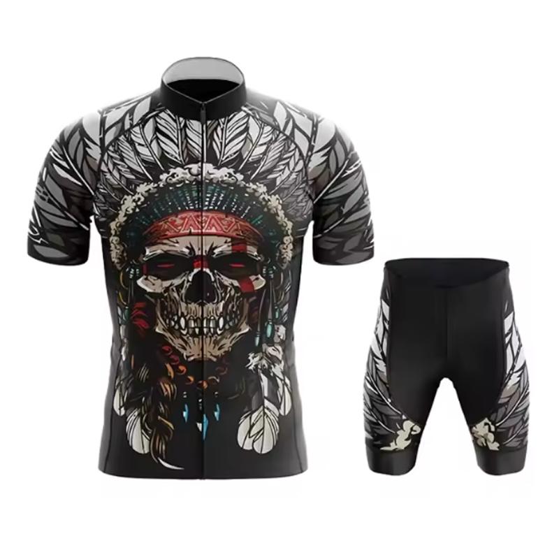 Team Cycling Jersey Set Short Sleeve Cartoon Bicycle Clothing Men Black MTB Maillot Ciclismo Bike Racing Bib Shorts Set