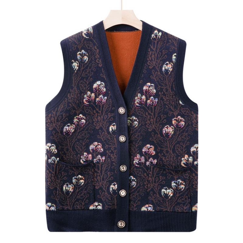 Middle-aged Mother Clothes Old Lady Autumn and Winter Coat Grandma Clothes New Vest Knitted Vest Piled and Thickened