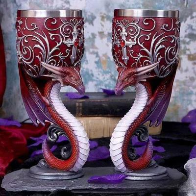 Calice Medievale 3D Mitologia Drago Rosso 2023 - Calice da Vino Personalizzato per Coppie