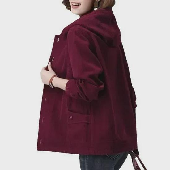 2024 Autumn/Winter Women's Corduroy Jacket with Velvet Lining - Loose Fit for Middle-Aged and Elderly