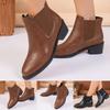 Ladies Fashion British Solid Leather Pointed Thick Heel Short Ankle Boots Booties Women Boots Low Heel