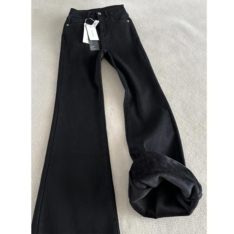 

White Velvet Thickened Women s Plus Size High Waist Micro Flare Jeans - Slimming & Hip Covering for Autumn/Winter XL