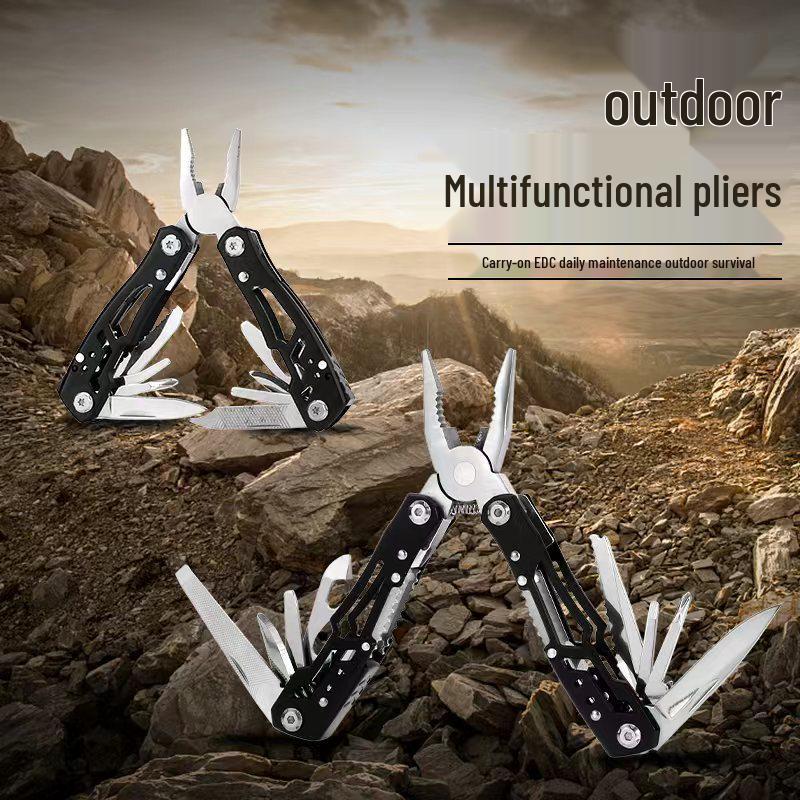 Portable All-Steel Multifunctional Pliers: Compact Outdoor, Vehicle-Mounted Emergency Tool & Wrench.