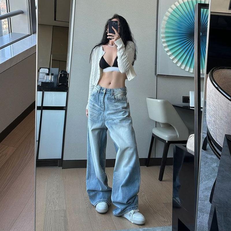 90s Modré High Street Ležérní Volné Kalhoty Dámské Harajuku Oversize Y2k Široké Kalhoty Dámské 2000s Módní Design Volné Kalhoty