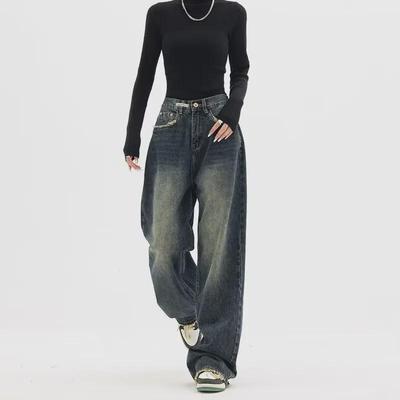 "Women's 2023 Summer Blue High Waist Wide-Leg Jeans"
