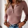 Blouse V-neck Button Cotton Blend Long Sleeve Shirt for Date