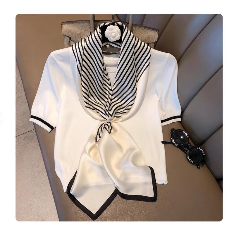 HANDUNYOU Французский Классический Квадратный Шарф в Полоску