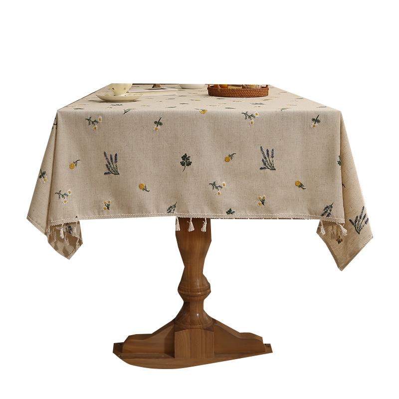 Linen High-End Embroidered Table Cloth, High-End Light Luxury, Xiaoqing Fresh Air Thickened Tablecloth, Coffee Table Cover Cloth