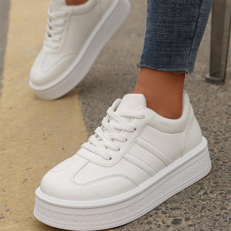 Fashion 2025 White Platform Sports Shoes Women Autumn Winter Striped Lace Up Sneakers for Woman Sewing Pu Leather Vulcanize Shoes Mujer