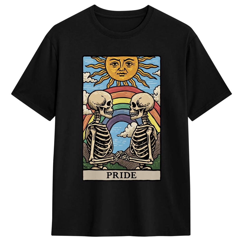 Unisex Tarot Card The Lovers Goth Skeleton Halloween Occult Tshirts Cotton Clothes Beach Y2k Funny Short Sleeve Tshirt O Neck Tee