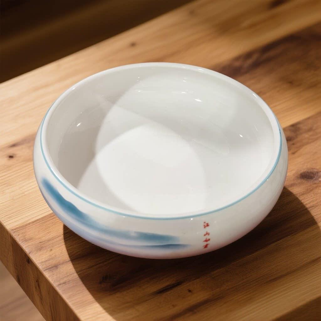 Artistic Ceramic Drum Bowl for Pickled Fish & Noodles - Lotus Design