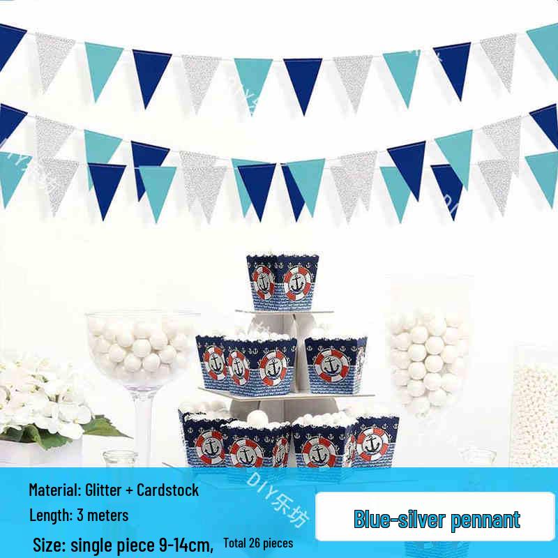 Blue Ocean Sky Tassel Ribbon Flag - Western Summer Theme Crepe Decoration