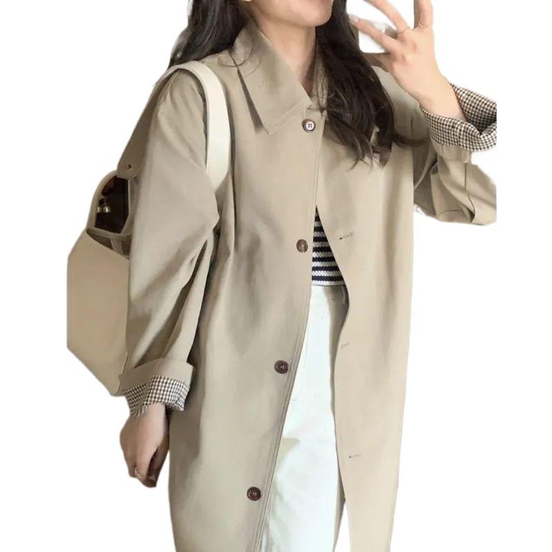 2025 Damen Midilanger Khaki Trenchcoat - Frühher Herbst/Frühling, Petite Koreanischer Britischer Stil