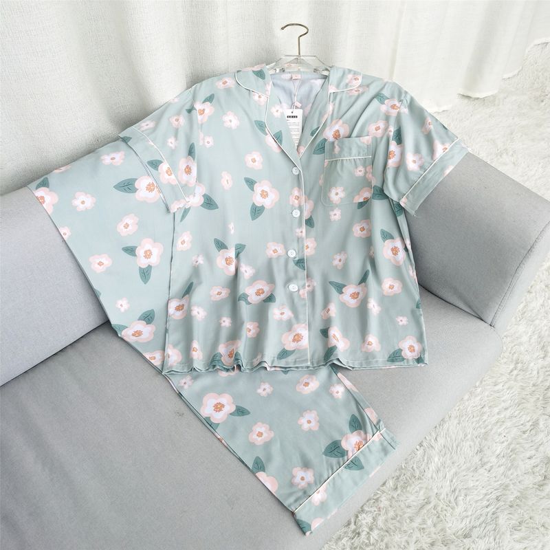 Summer Pajamas Women's Cotton Silk Short Sleeve Thin Suit K-style Homewear Cute Student Loose Plus Size Can Be Outwear