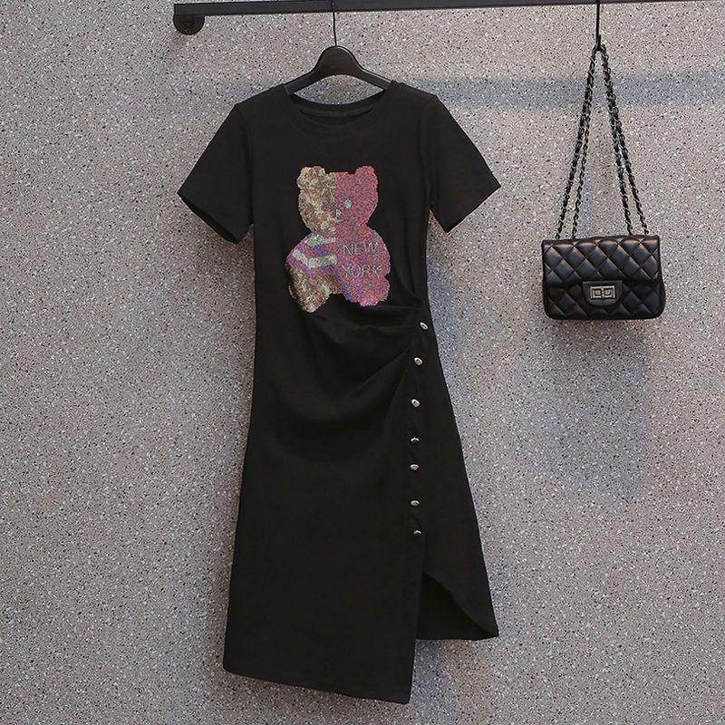 

Футболка Юбка с нерегулярным разрезом Вечерние вязаные платья M чёрный