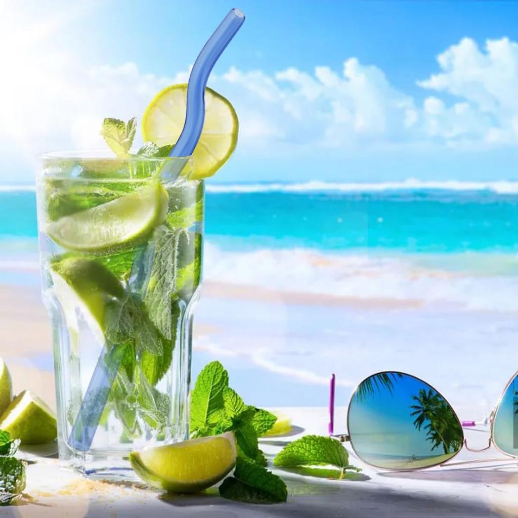 Wavy Glass Straws 11pcs Multicolor Reusable Glass Drinking Straws with Black Pouch for Drinking Beverages Coffee Milk Tea