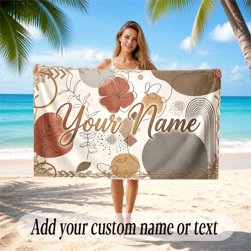 Floral Garden Theme Soft Beach Towel Personalized Custom Name Text Towel Portable for Beach Pool Travel