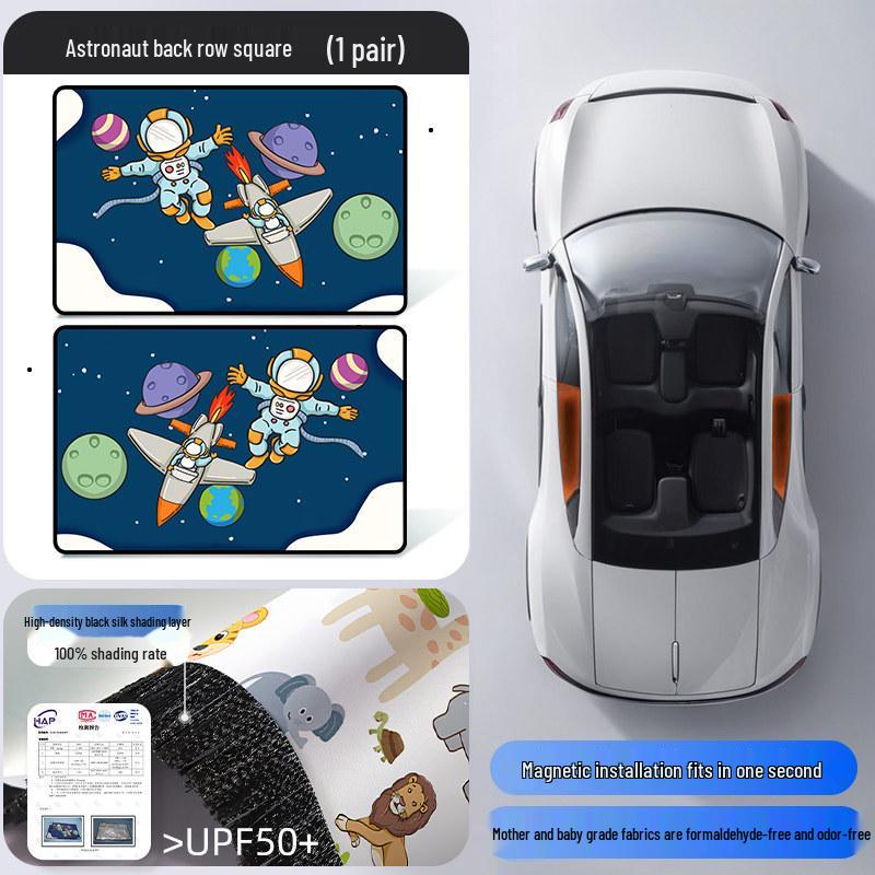 Children's Car Sunshade: Heat-Blocking, Retractable Magnetic Curtain with Cartoon Design for Baby Privacy