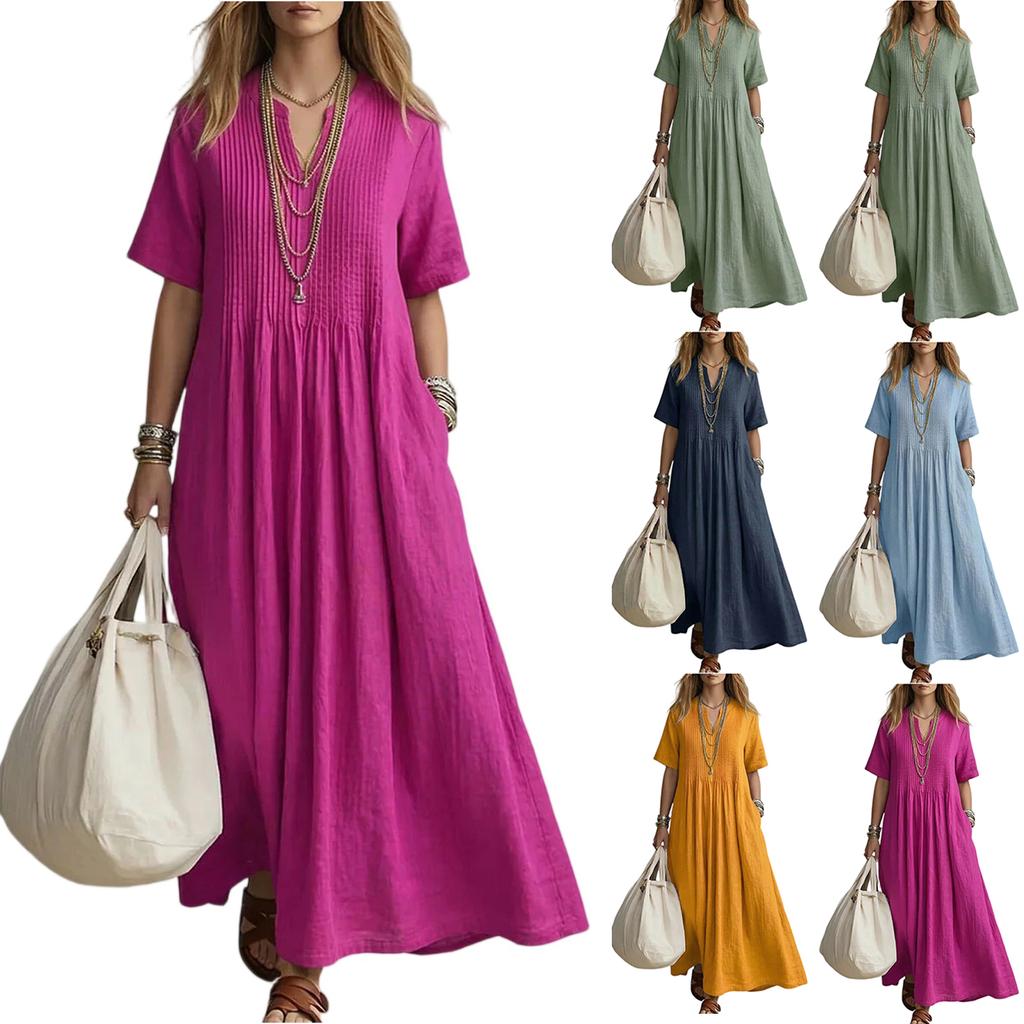 Women's Dress Casual Flowy Dresses V-neck Vocation Boho Beach Sundress