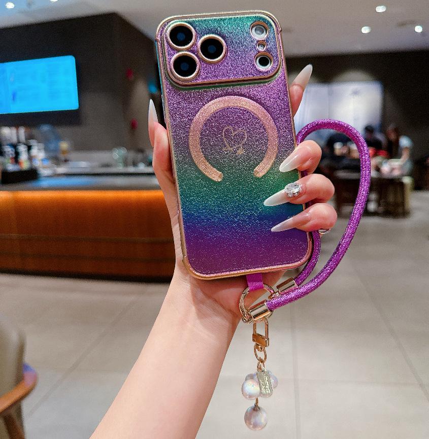 

Silk Iridescent Magnetic Gold Thread Lanyard Phone Case for iPhone 17 Air/16 PM/15 13 Pro різнокольоровий