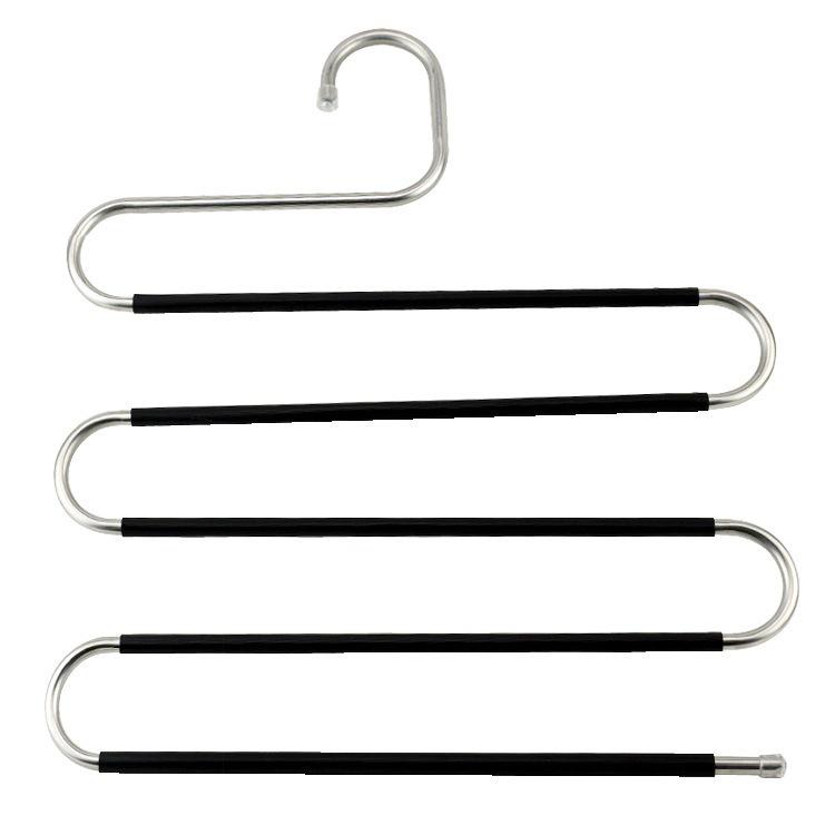 Multifunktionaler rutschfester S-förmiger Edelstahl-Hosenbügel mit Klemme, Magische mehrschichtige Aufbewahrungslösung