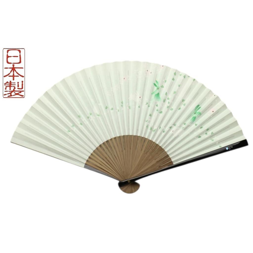 Kyoto-style Folding Fan, White Rabbit (Green), Made In Japan, Kyoto, Women's, Paper Fan, Traditional Japanese Accessory, Craftsmanship, Personal Use,
