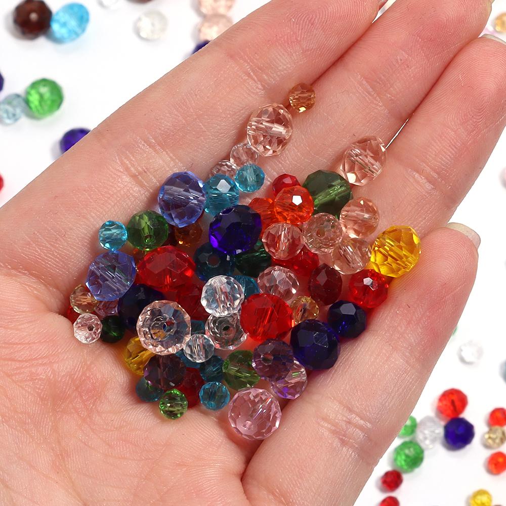 50-200pcs Faceted Crystal Beads 3/4/6/8/10mm Transparent Mixed Color Glass Loose Beads For Jewelry Making DIY Bracelets Necklace