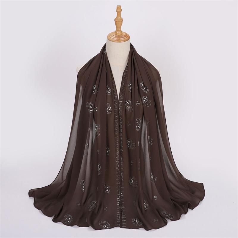 Muslim Bubble Chiffon Instant Hijab Shawls Rhinestone Paisley Floral Diamond Scarfs and Wraps Beach Summer Islamic Ramadan Snood